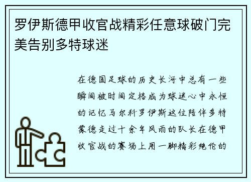罗伊斯德甲收官战精彩任意球破门完美告别多特球迷