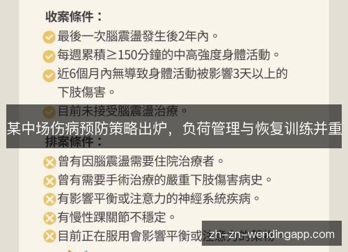 某中场伤病预防策略出炉,负荷管理与恢复训练并重 某中场伤病预防策略出炉,负荷管理与恢复训练并重